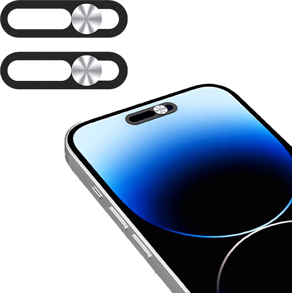 SnelShoppen - 2 Stuks Webcam Afdekking Privacybescherming voor iPhone 14/15/16/17 Pro Plus, Ultradun en Onopvallend, Zilveren Camerasticker voor Smart