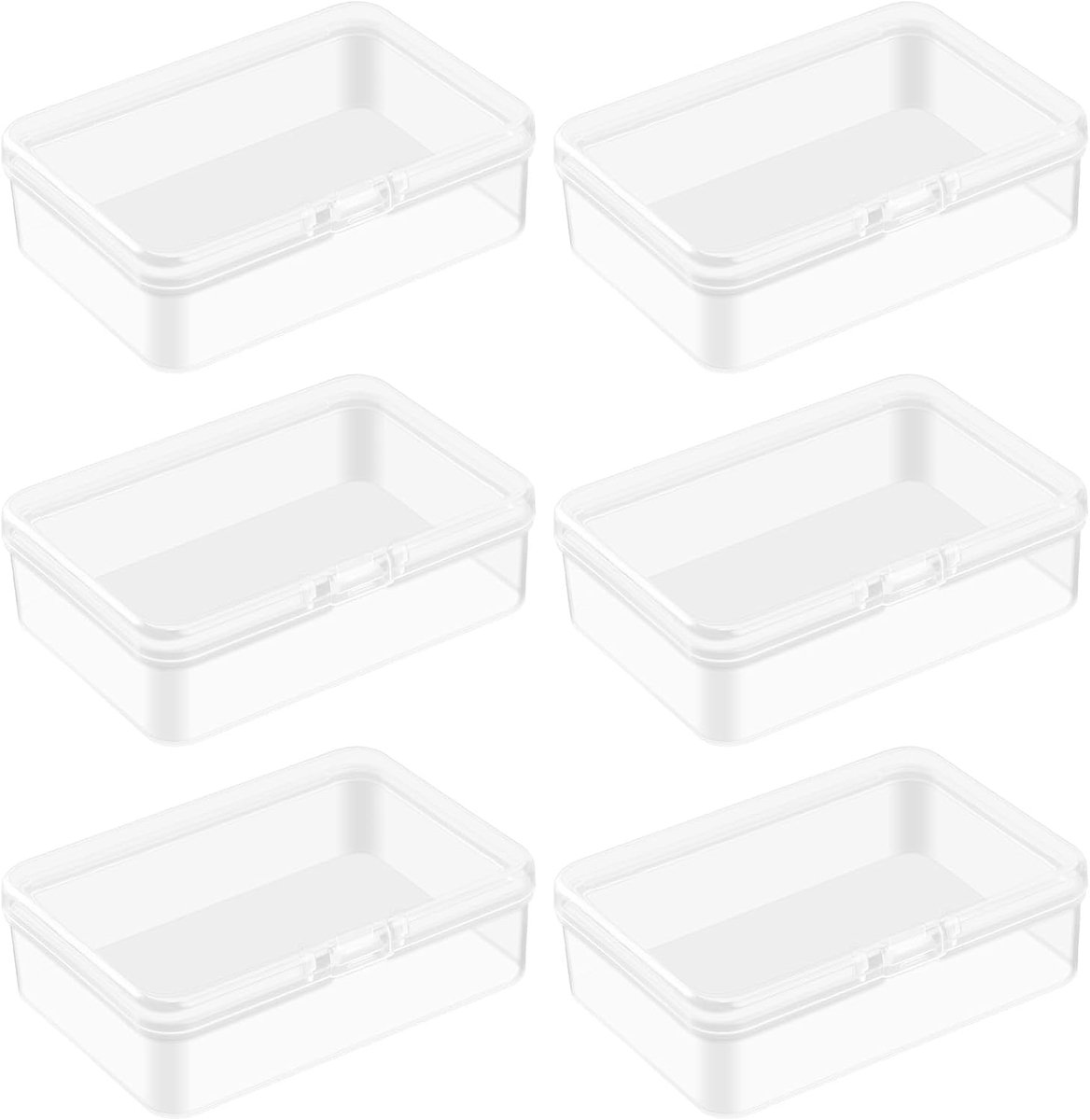 SnelShoppen - 6 Stuks Mini Plastic Opbergdoosjes met Deksel, Transparant, Kleine Sorteringsdozen voor Kralen, Sieraden, Schroeven, Handwerk, 8.5 x 6 x