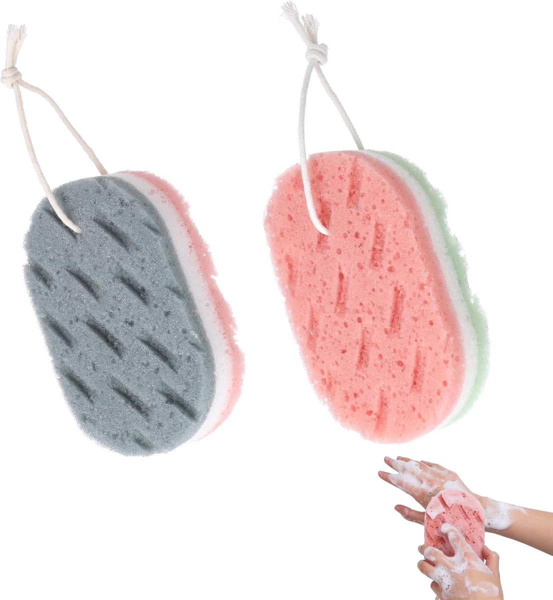 SnelShoppen - 2 Stuks Zachte Grote Bad Sponsen - 3-Laags Scrub Lichaamsspons voor Douche - Ideaal voor Mannen en Vrouwen - Badkamer Accessoires voor I