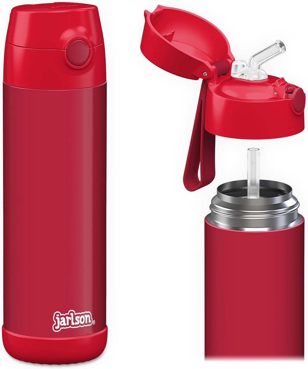 SnelShoppen - Kinderdrinkfles RVS met Rietje, 350 ml, TÜV Goedgekeurd, BPA-vrij, Levenslange Garantie, Lekvrij, Thermosfles voor School en Kleuter, Ro