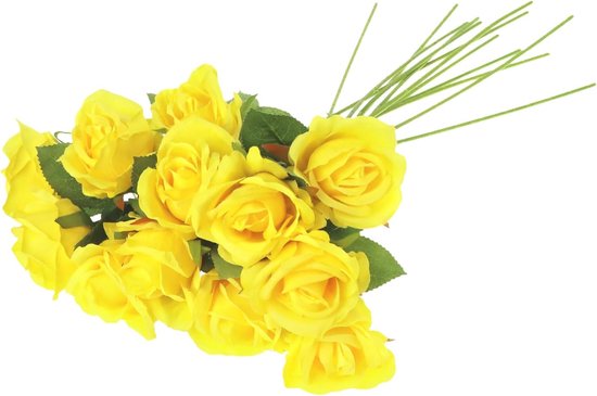 SnelShoppen - 12 Stuks Gele Kunstrozen met Lange Plastic Stelen - Flanel Rozen voor Bruiloft, Feestdecoratie, Vaas en Kantoor - 51 cm Lang