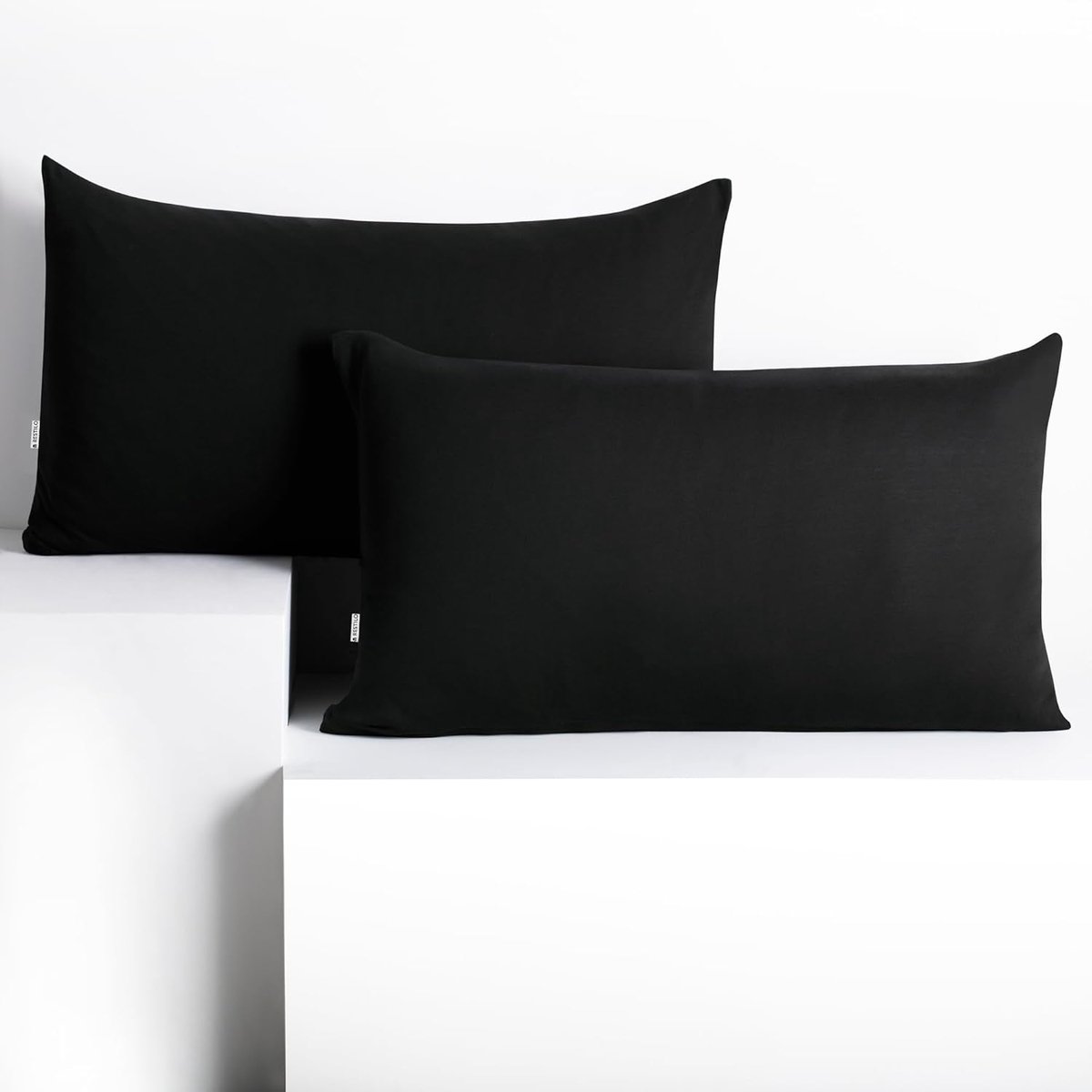 SnelShoppen - Set van 2 Kussenhoezen 50 x 60 cm Jersey 100% Katoen met Rits Zwart Amber - Elegant en Praktisch voor Woonkamer, Slaapkamer en Tuin