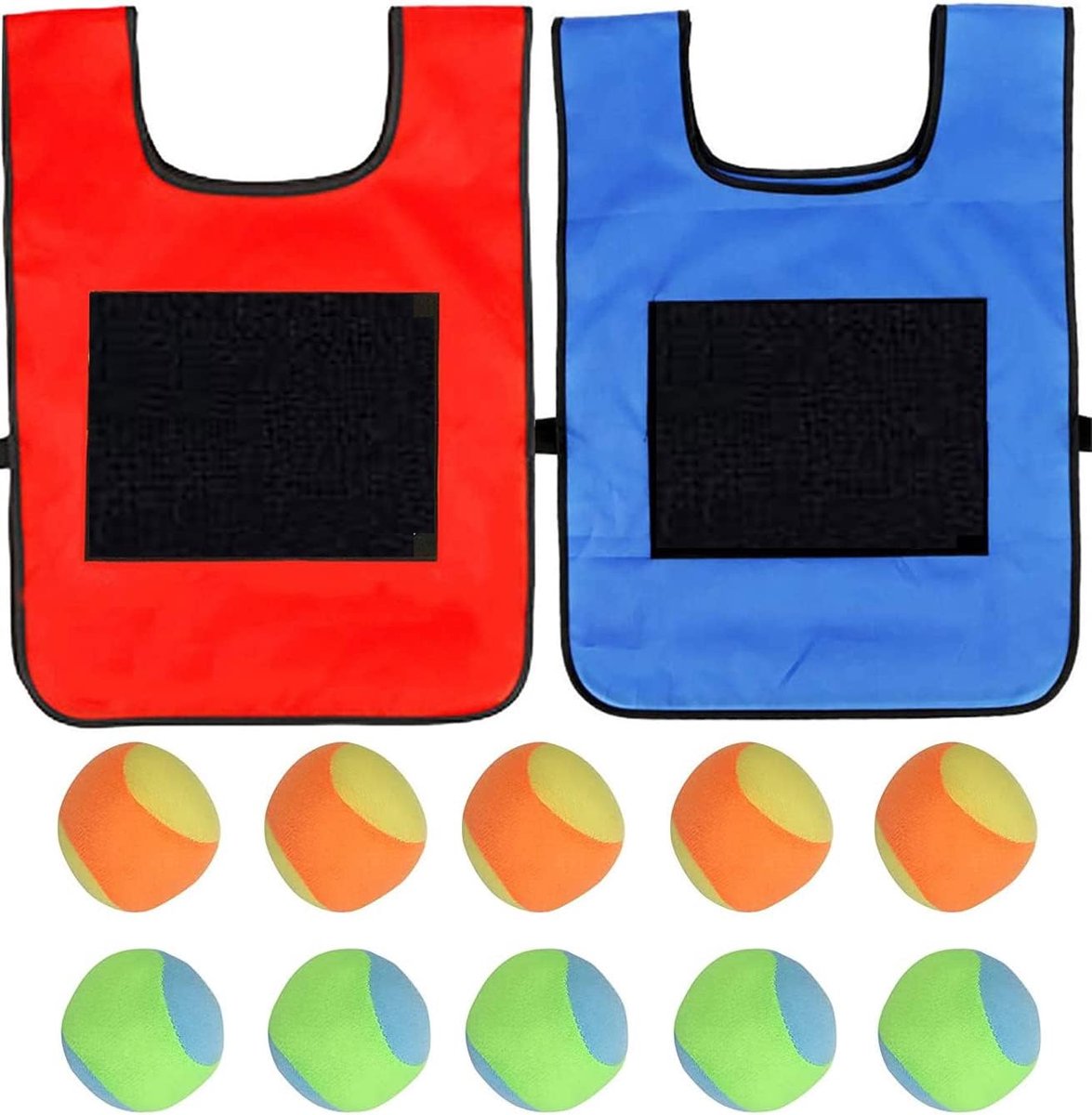 SnelShoppen - Sticky Ball Vest Spelset voor Kinderen - Indoor & Outdoor Gooi Spel met 10 Katoenen Ballen (Rood + Blauw) - Verbeter Hand-oogcoördinatie