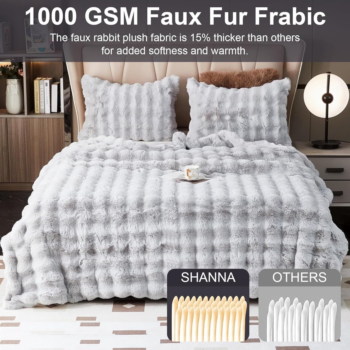 SnelShoppen - Cuddly Blanket, Rabbit Plush Dekentje, Super Zachte Flanellen Plaid, Dikke 1000 g/m² Warme Bedsprei, Ideaal voor Bank, Bed, Kantoor, Cam