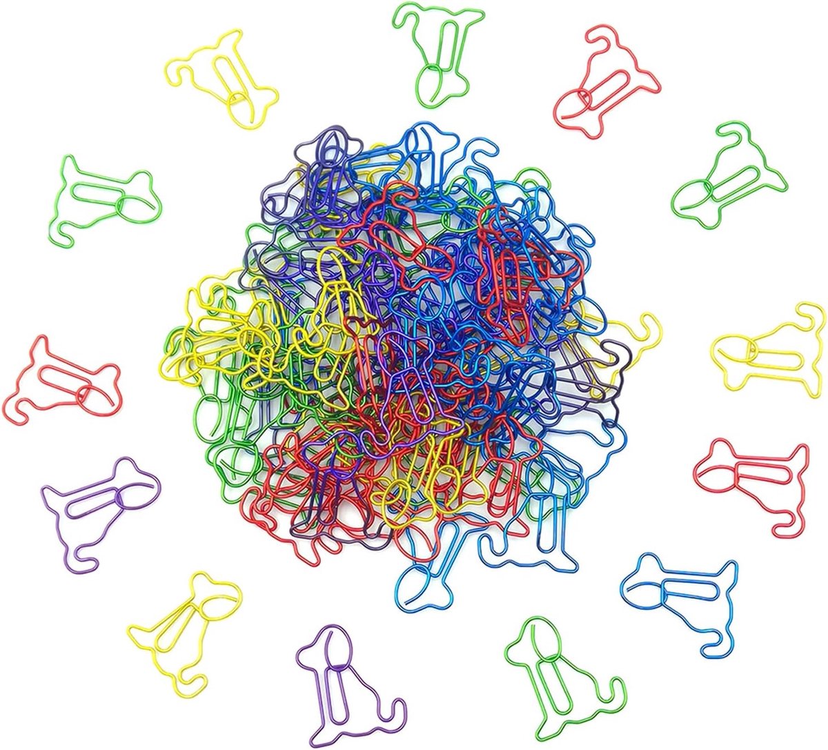 SnelShoppen - 100 Stuks Schattige Hondvormige Paperclips, Gekleurde Metalen Paperclips, Decoratieve Boekmarkeringsclips voor School, Kantoor en Thuis