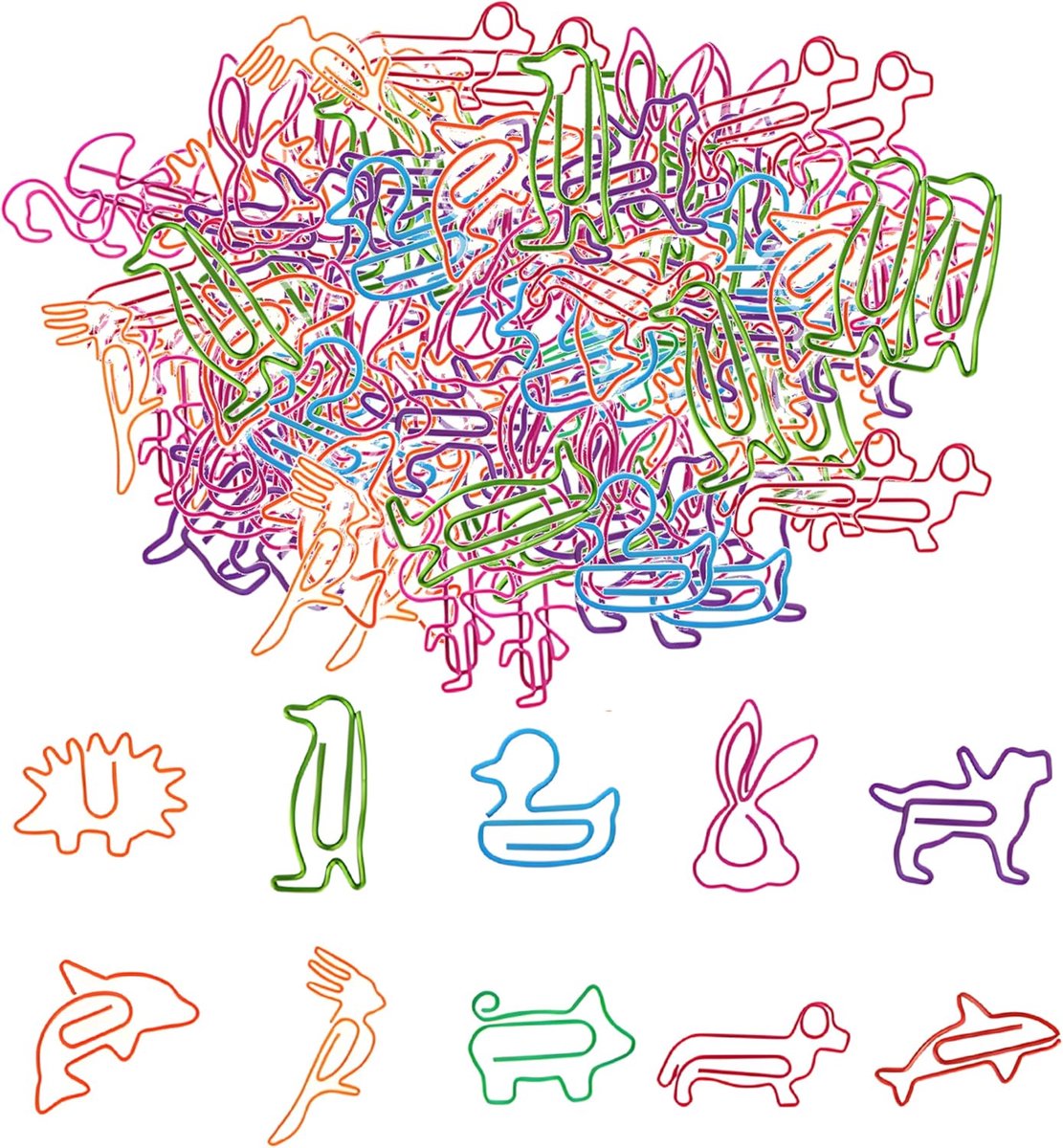 SnelShoppen - 100 Stuks Dieren Design Paper Clips - Metalen Paper Clips in Dierlijke Vormen - Creatieve Kantoor Benodigdheden - Speelse Organisatie vo