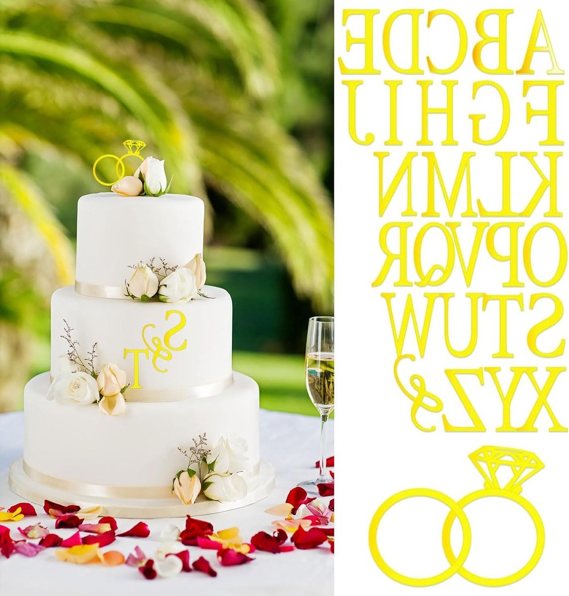 Trouwtaart Topper - Persoonlijke Initialen - Diamant Ring Decoratie - Uniek Bruidspaar - ShopVlot