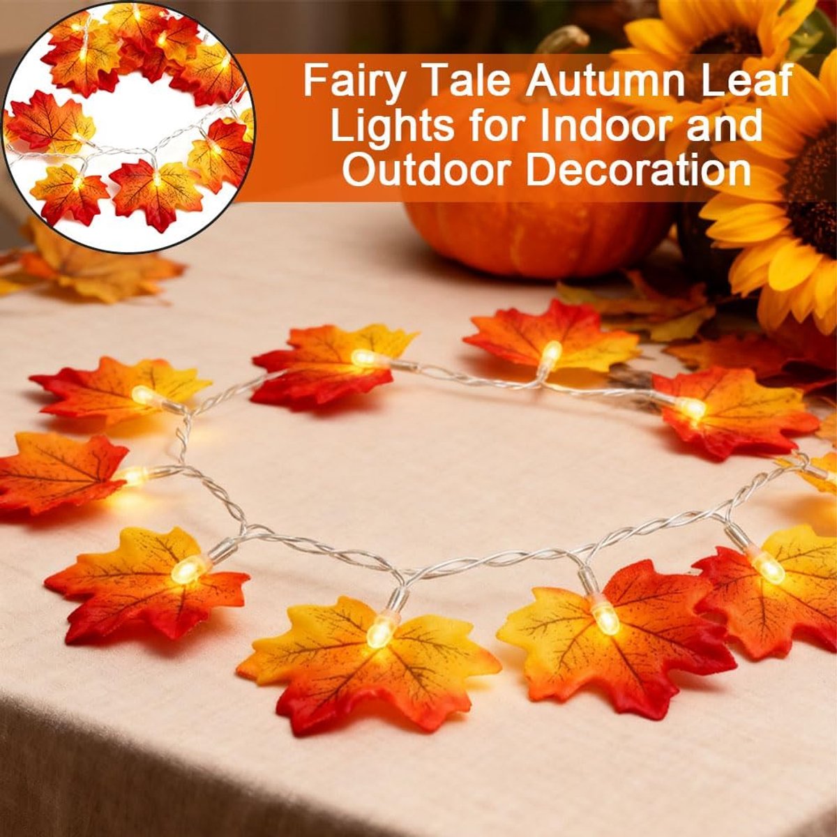 SnelShoppen - Garland Maple Leaves 3m 20 LED Lichten Herfstdecoratie Halloween Thanksgiving Kerst Binnen Buiten Batterij Operated