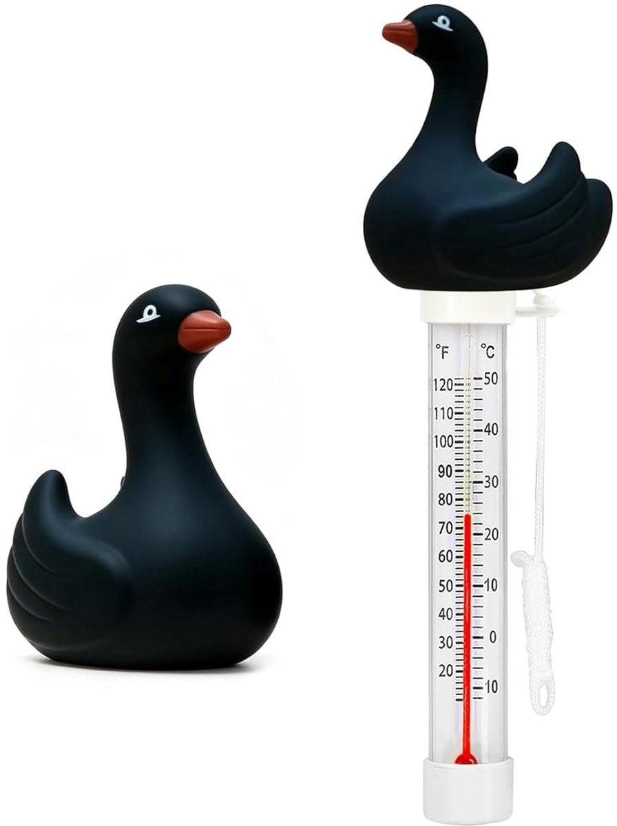 SnelShoppen - Floating Water Thermometer - Cartoon Ontwerp - Schokbestendige Thermometer met Koord - Geschikt voor Zwembad, Badkuip, Aquarium - Zwarte