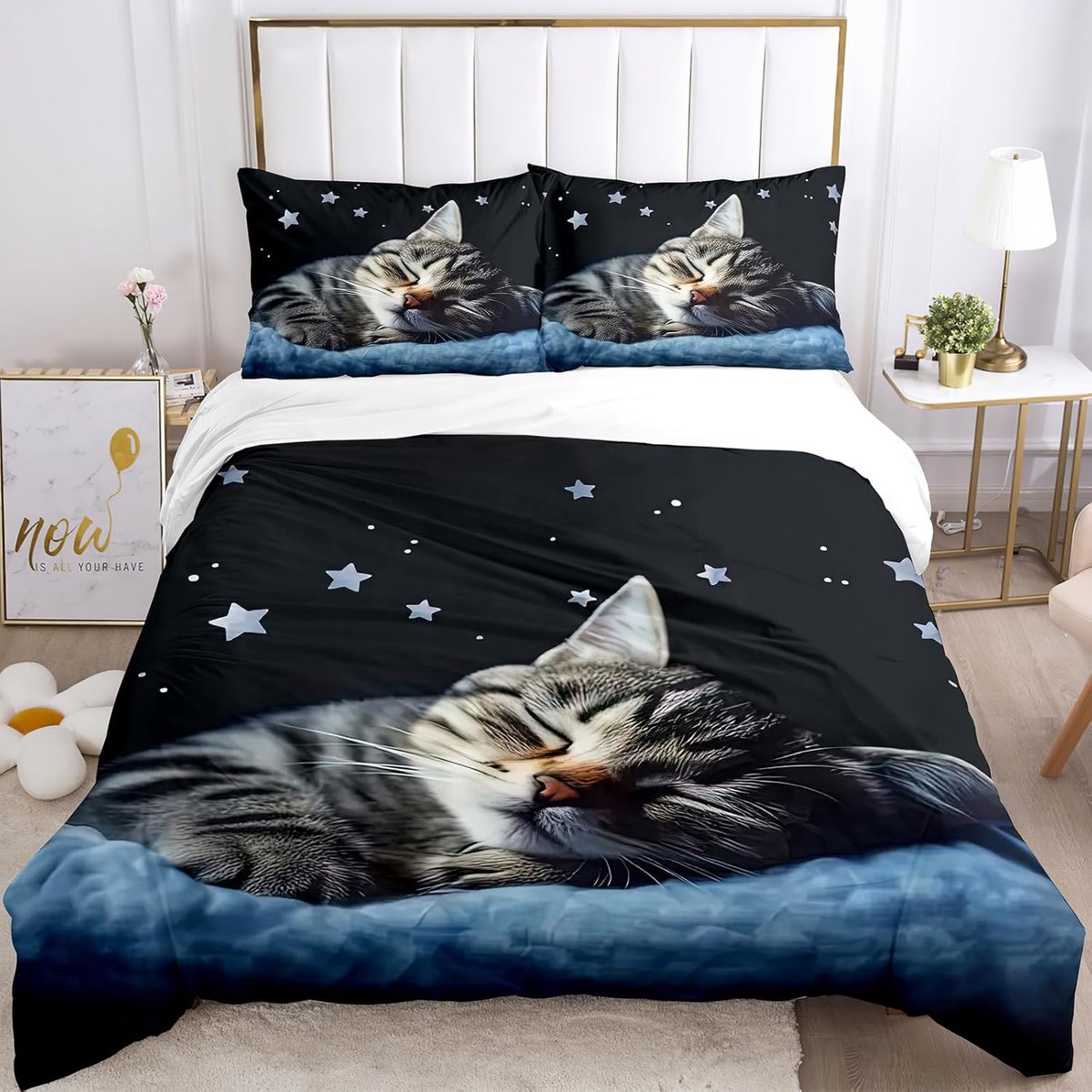 SnelShoppen - Duvet Cover Kat 240 x 220 cm - 3D Kat Dekbedovertrek voor Kinderen en Volwassenen - Inclusief 2 Kussenslopen 50 x 75 cm - Zacht Microfib