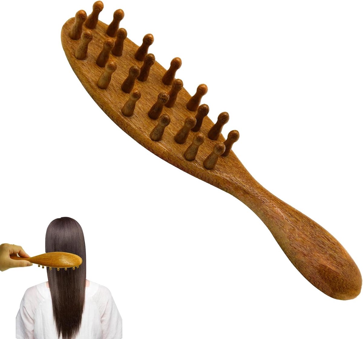 SnelShoppen - Houten Massage Kam met Lange Handgreep, 22 Tanden, Comfortabel in Hand, Ideaal voor Haarverzorging, Medium Formaat, Perfect voor Thuisge