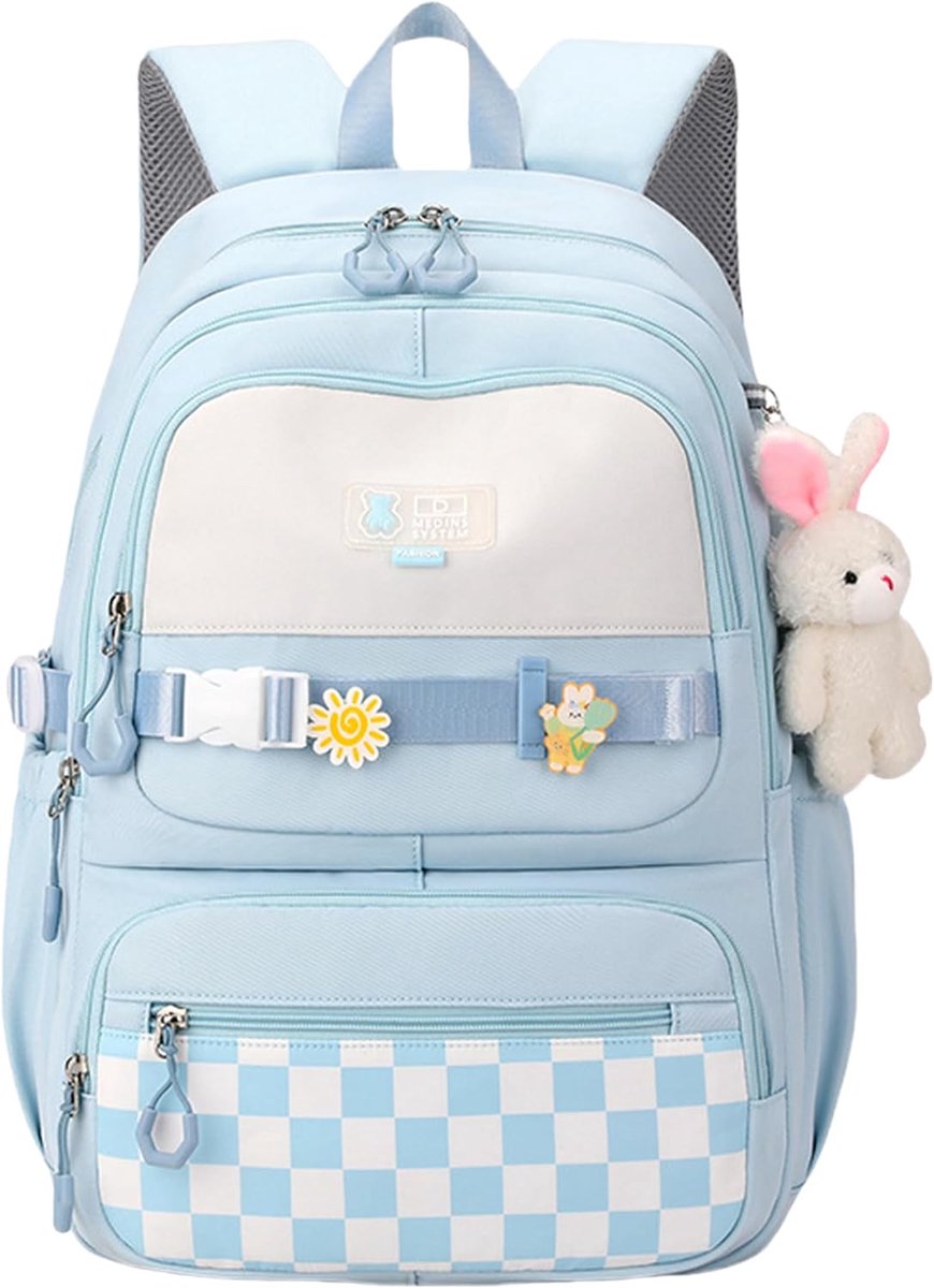 VHV - Schooltas - Rugzak meisje - Schooltas meisje - Rugzak basisschool - Grote capaciteit - Kawaii design - Esthetisch - Inclusief hanger - Voor tieners en kinderen - 46*20*33cm - Blauw