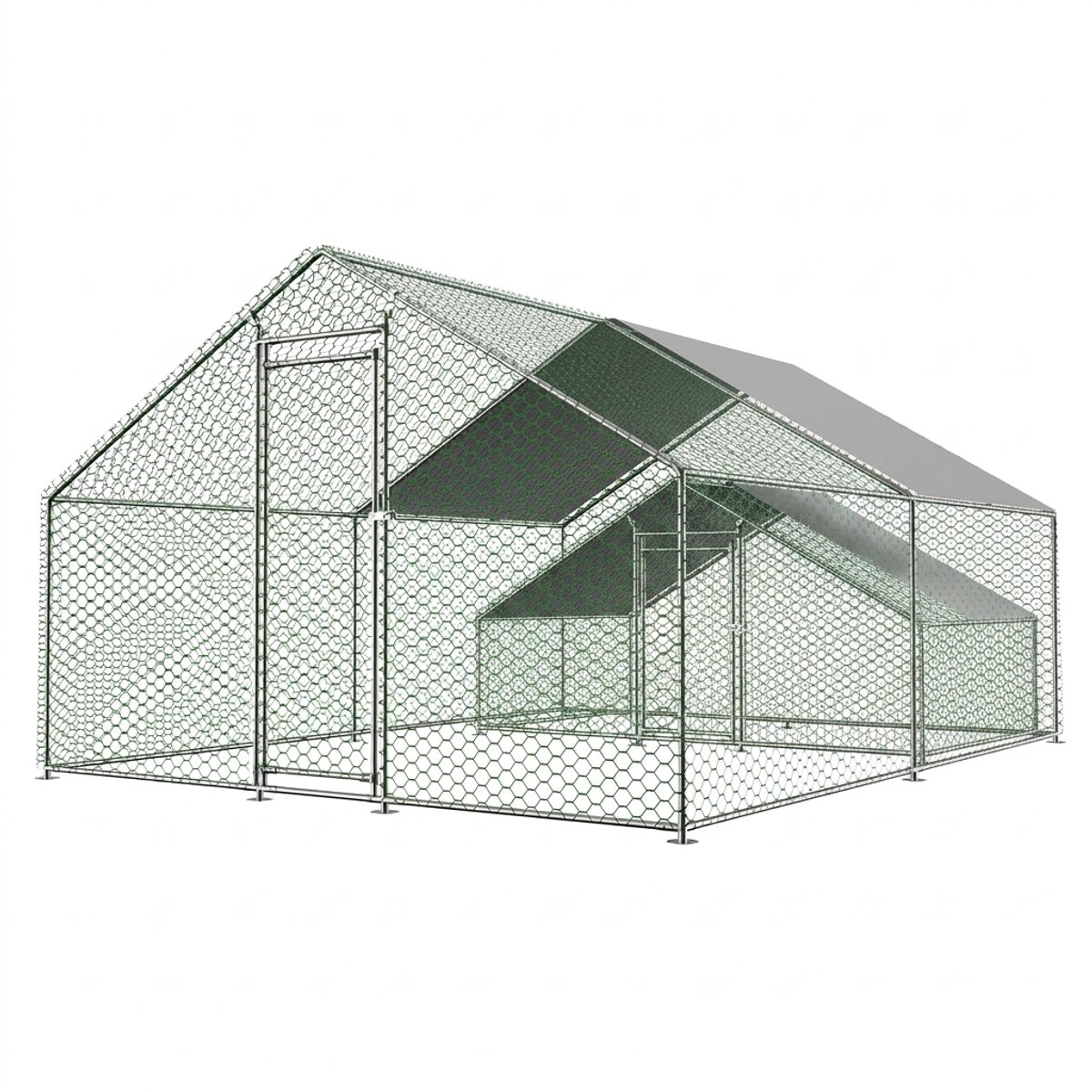 Kippenren - 3x4x2m -Metalen Buitenren - Dierenren - Verzinkt Staal - Waterdicht PE-Zeil - Veiligheidsslot - Zeshoekig Gaas - Buiten - Zilver