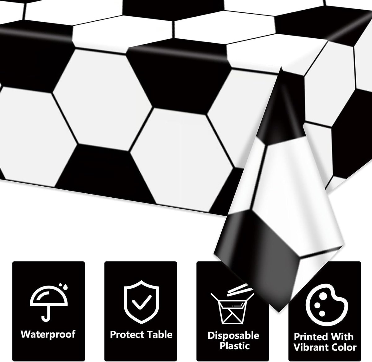 SnelShoppen - Voetbal Tafellaken Set van 4, Rectangulaire Tafelcovers met Voetbalpatroon, Feestdecoratie voor Kinderen, Sport, Verjaardagsfeest, Pickn