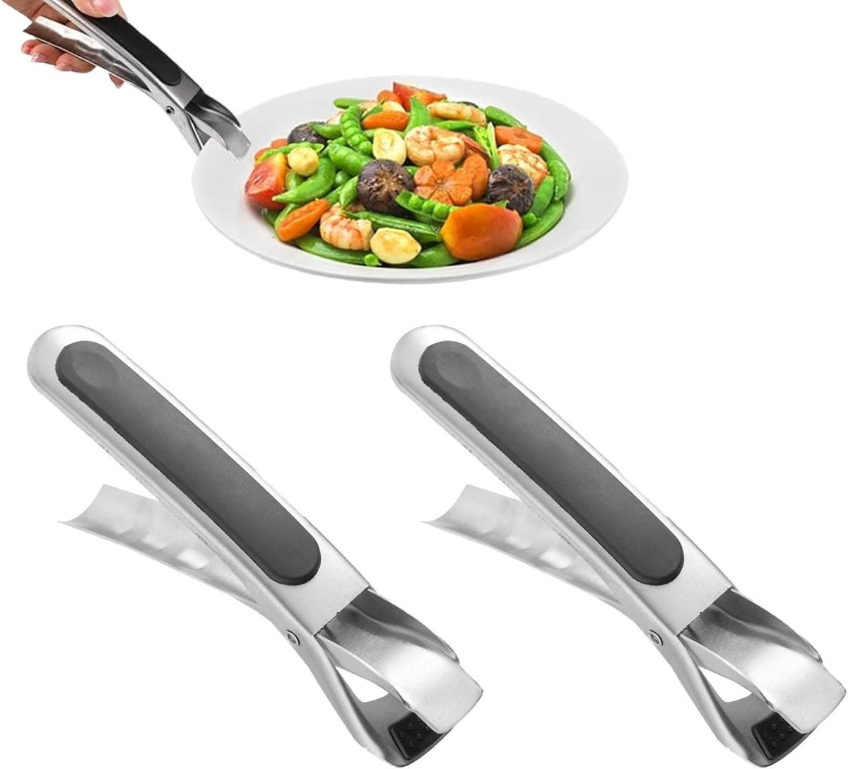RVS Airfryer Tangen Set van 2 - Anti-verbranding Keuken Tangen voor Heet Servies en Magnetron Pannen, Zwart