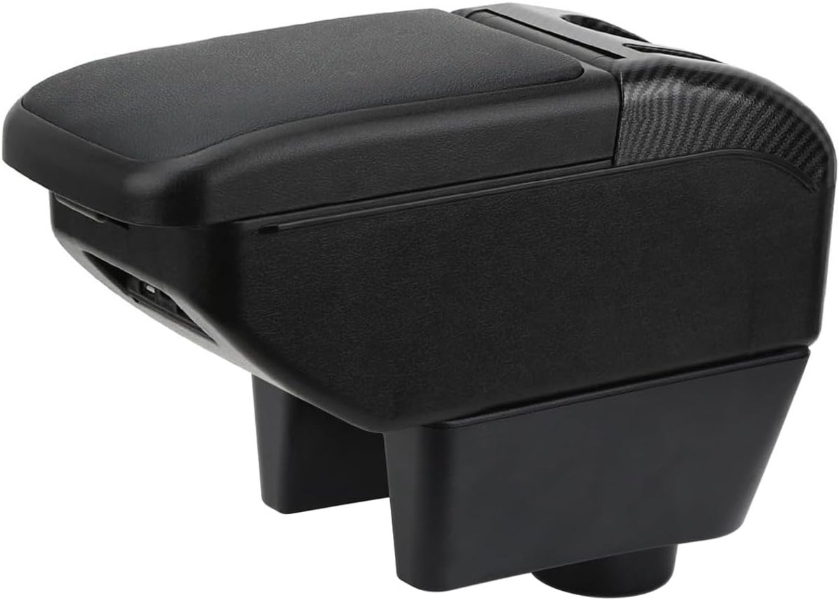 SnelShoppen - Armsteun Seat Ibiza 6J 2008-2016 - Dubbele Laag Console Opslagbox - Inclusief Bekerhouder, Kaartslots, 4 USB & 2 Type C Poorten - ABS &