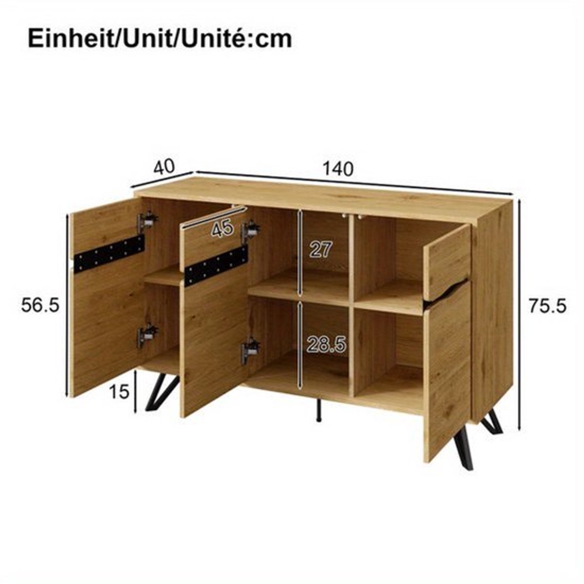 Dressoir – Opbergkast – Ladekast – TV-meubel – Buffetkast – Modern Design – Houtlook Metal