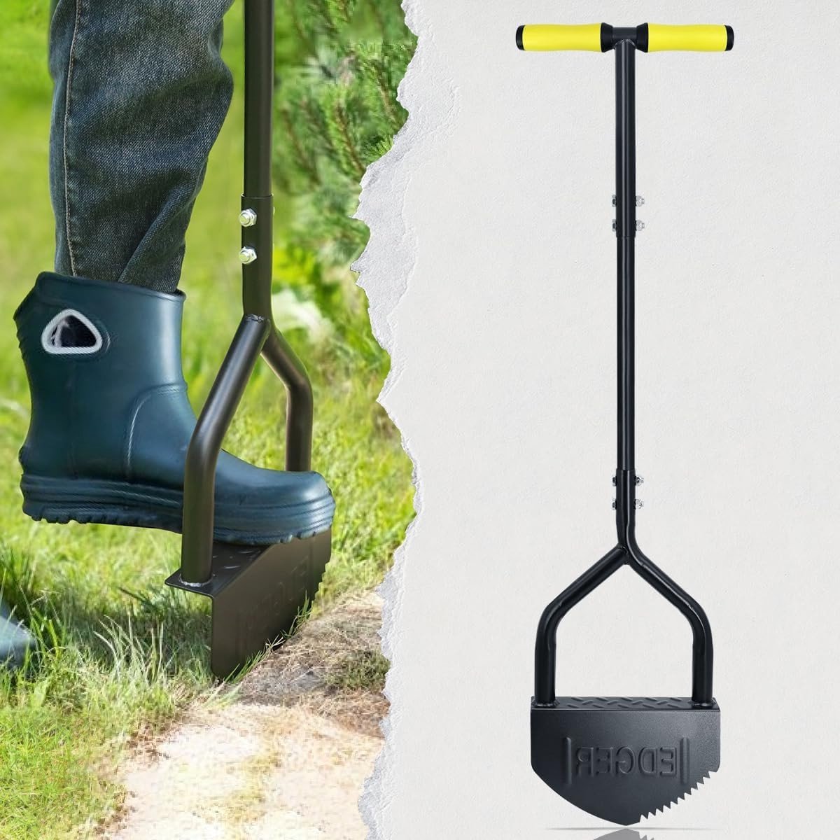 Handmatige Graskantafwerker 102 cm, Halve Maan Graskantensnijder met V-vormig Zaagmes, Duurzaam Stalen Tuin Gereedschap met Zachte T-Handgreep, Perfect voor Oprit en Tuinrand