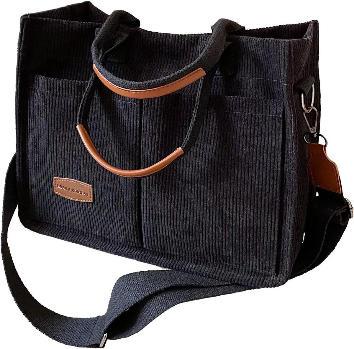 Vrouwelijke Corduroy Tote Bag met Meerdere Vakken, Dubbele Schouderbanden voor Casual Winkelen, Werk en Reizen
