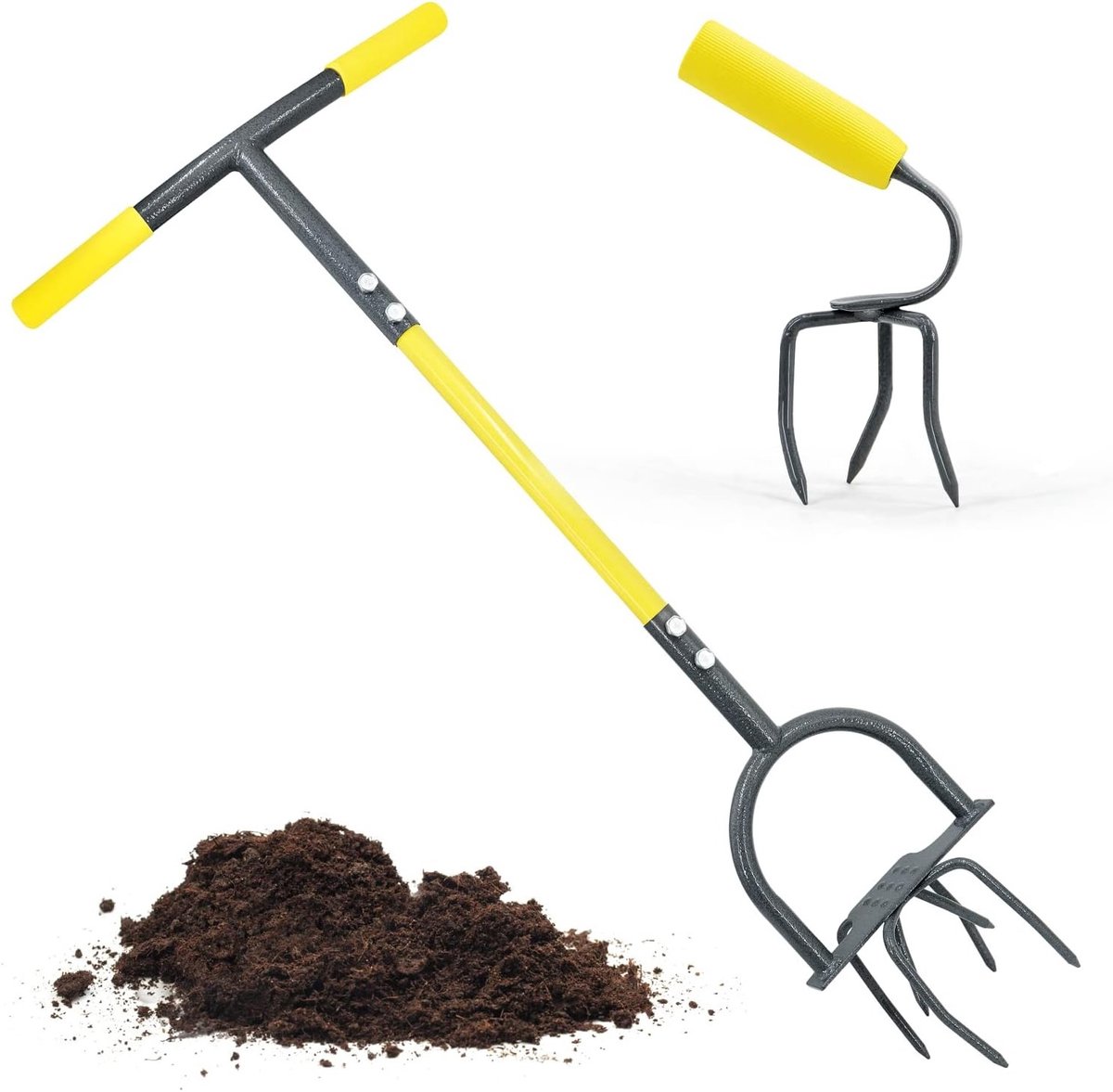 Tuinhark Set met Lange Handgreep en Kleine Handklauw, Stevige Handmatige Tuin Cultivator voor Efficiënt Grondbewerking