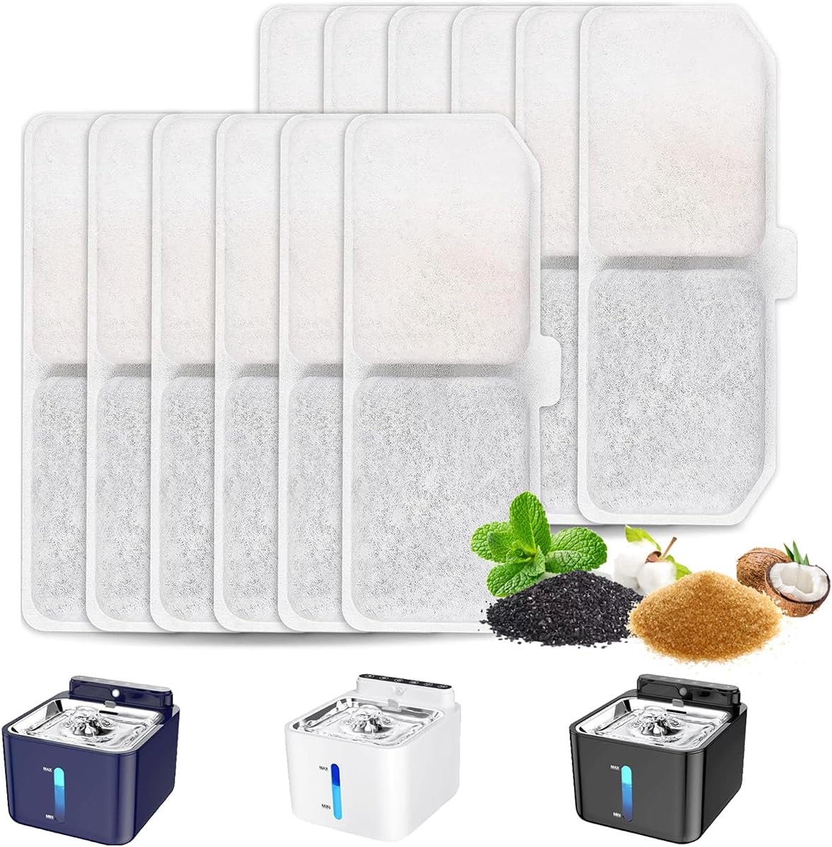 Thijox - 12 Stuks Kattenfonteinfilter - Drinkfonteinfilter met Bewegingsmelder - Vervangingsfilter met Hars en Actieve Kool voor PLOOHT Kattenfontein