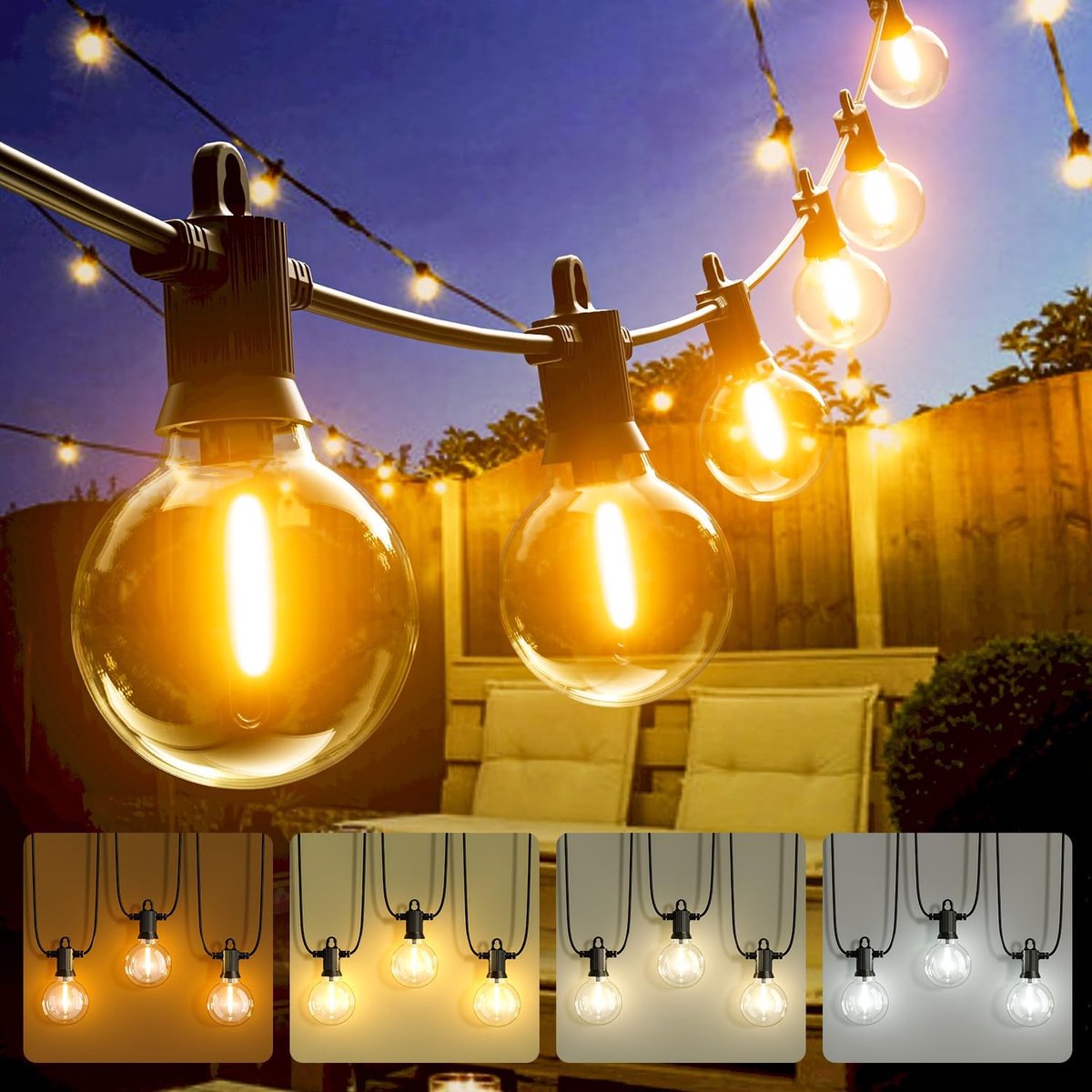 SnelShoppen - Dimmable 30m Buiten Sprookjesverlichting met 4 Kleurveranderingen - IP65 Waterdichte LED Lichten voor Tuin, Balkon en Feesten - 50+2 G40