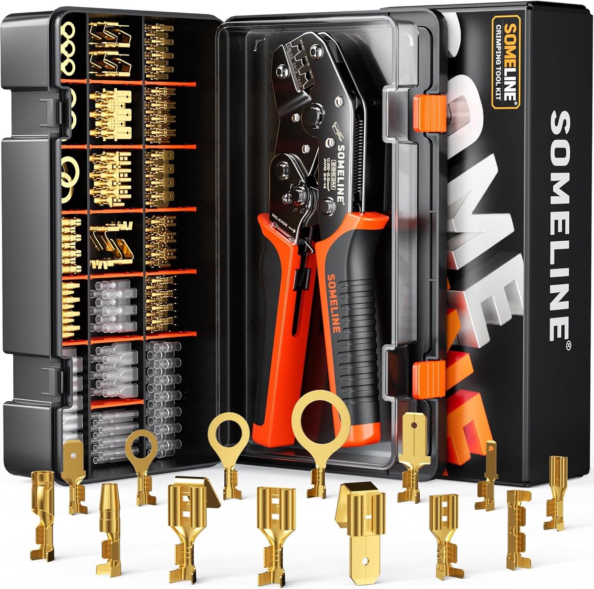 Thijox - Krimptang Platte Doppenset met 14 Soorten Kabelschoenen en Platte Stekkers voor 0,25-2,5 mm² Kabel - Complete Cable Crimping Tool Set voor Th