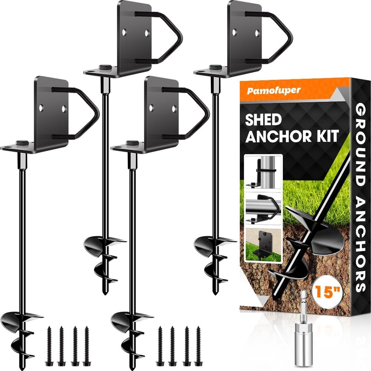 SnelShoppen - Ground Anchors Schroef in 30.5 cm, Set van 4 Trampoline Pegs, Robuuste Ankers voor Tuin, Schuur, Speeltoestellen, Swing Sets - Multifunc
