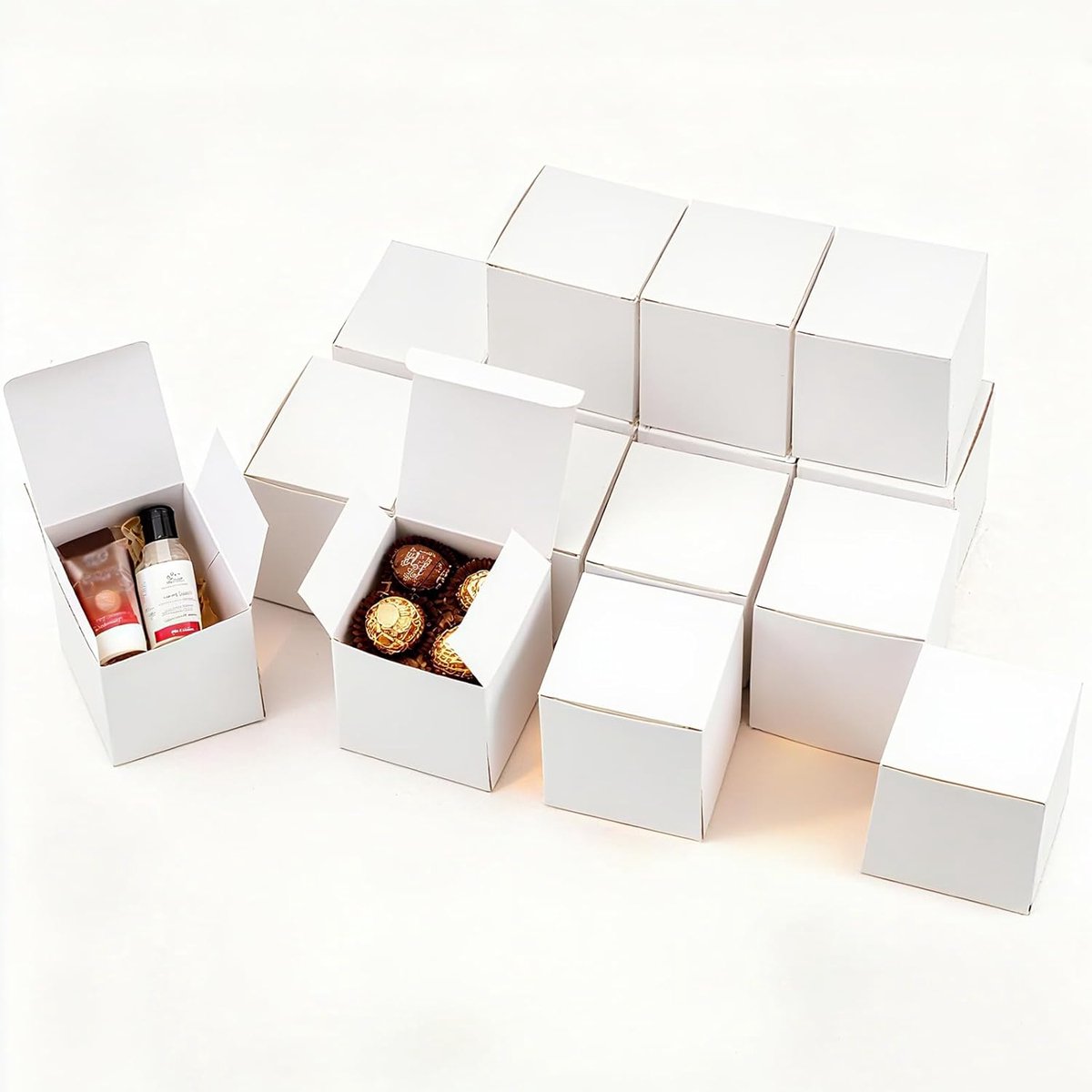 SnelShoppen - 15 Stuks Kraft Papier Cadeauboxen Wit 10x10x10 cm | Vierkante Kartonnen Dozen met Deksel voor Feest, Verjaardag, Bruiloft, Creatief Gebr