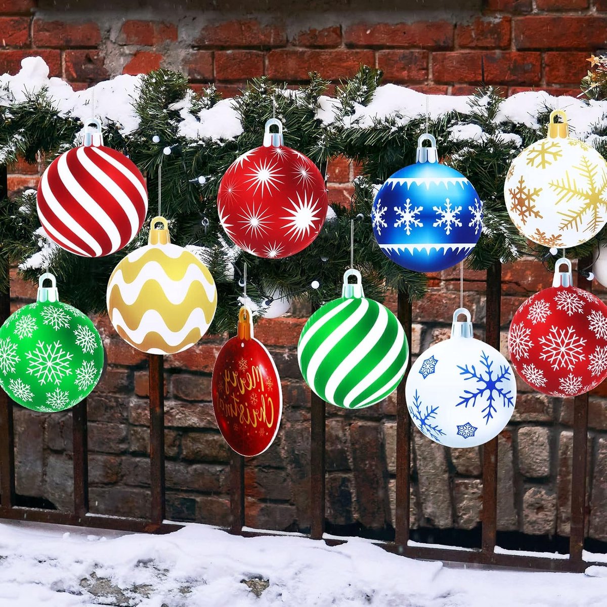 SnelShoppen - 10 Stuks Grote Ronde Kerstversiering 17,8 cm - Hangende Decoraties voor Kerstboom, Tuin, Veranda - Waterdichte Klassieke Stijl met 328 V