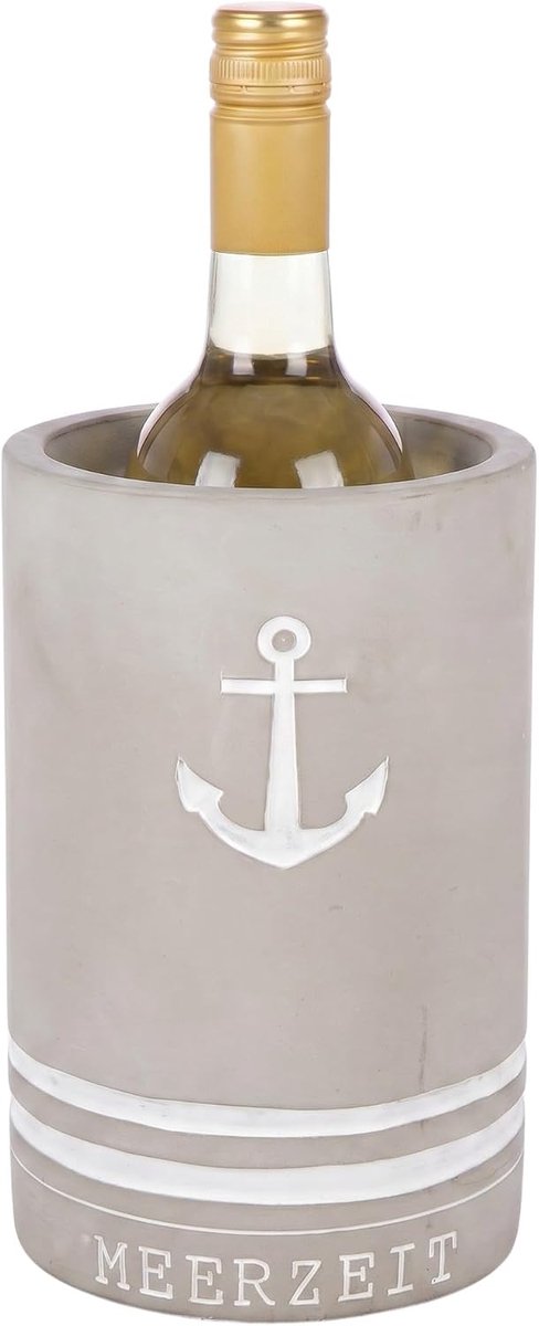 SnelShoppen - Wijnkoeler Beton Flessenkoeler Grijs 21,5 cm - Witte Wijnkoeler voor Tuin, Feest, Outdoor Bar - Maritieme Decoratie met Anker - Drankkoe