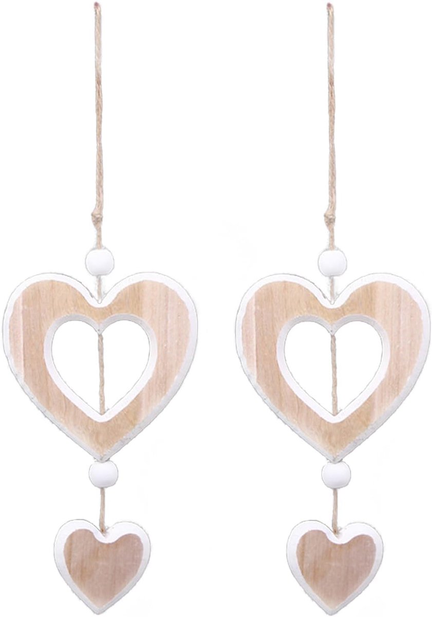 SnelShoppen - 2 Stuks Houten Hartdecoratie - Hangende Harten voor Raamdecoratie - Decoratieve Harten voor Trouwerij, Moederdag en Valentijnsdag - Duur