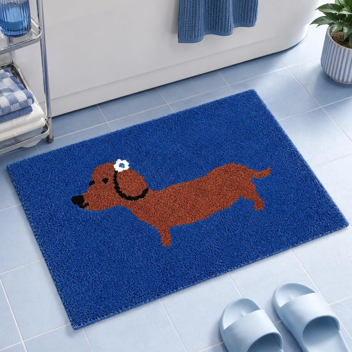 SnelShoppen - Dackel Blau Antislip Hondenbadmat Wasbaar Microvezel 40x60cm - Absorberende Badmat Badkleed Badkamerkleed Deurmat Entree Mat