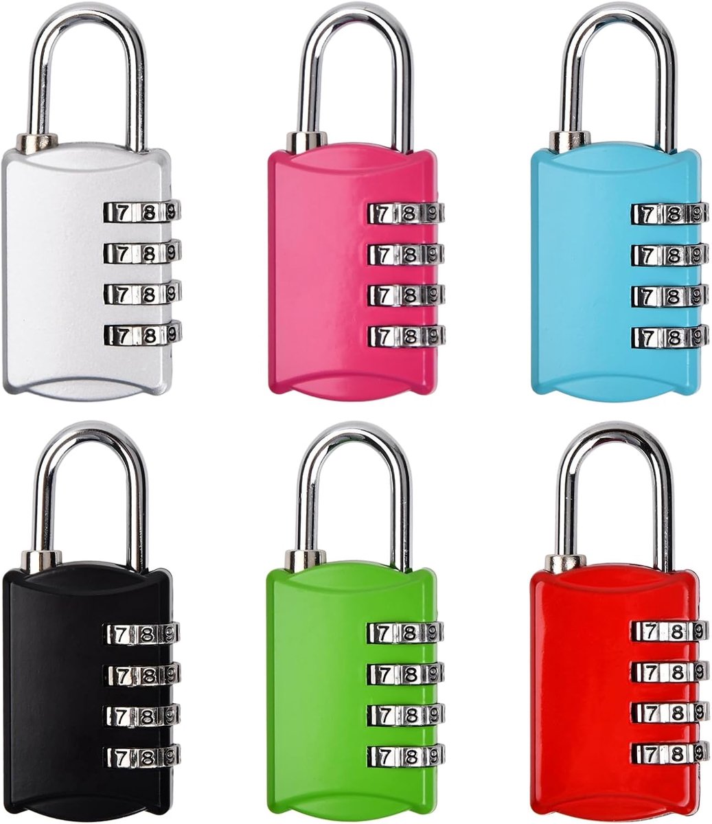 SnelShoppen - Pack van 6 Hangsloten, Combinatieslot, 4-Cijferig Hangslot met Nummercode, Metaal, Weerbestendig, Klein Hangslot voor Lockers, Poorten,