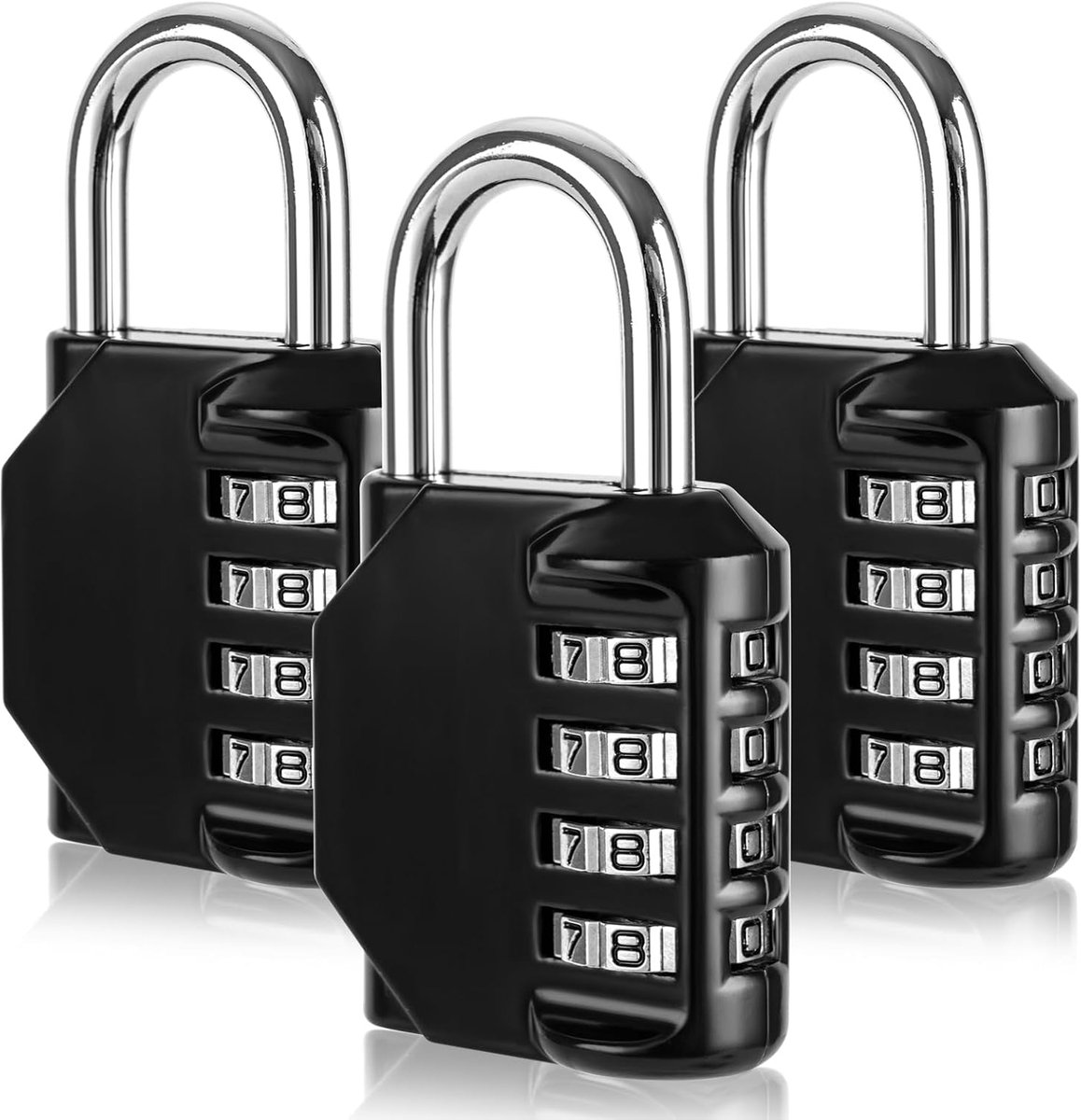 SnelShoppen - Set van 3 Combinatielocks - 4-cijferige Padlocks met Cijfercode - Weerbestendige Hangsloten van Zinklegering - Ideaal voor Tuin, Gym, Kl