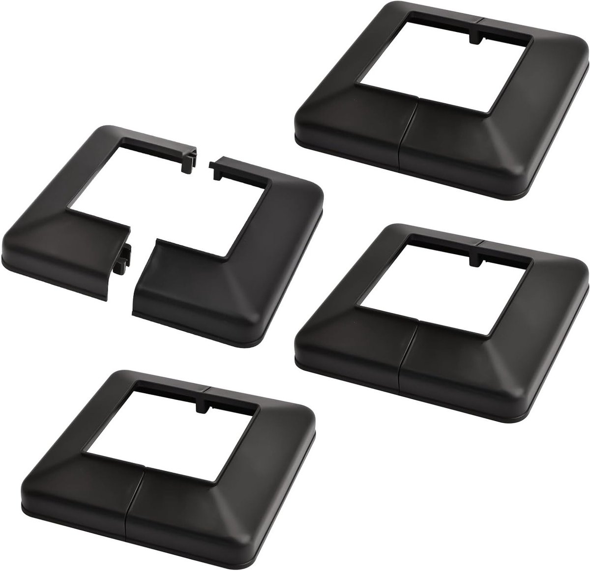 Decoratieve Plastic Basisplaat voor Paal, 4 Stuks 10x10cm - Ideaal voor Trapleuningen en Hekwerken, Zwart