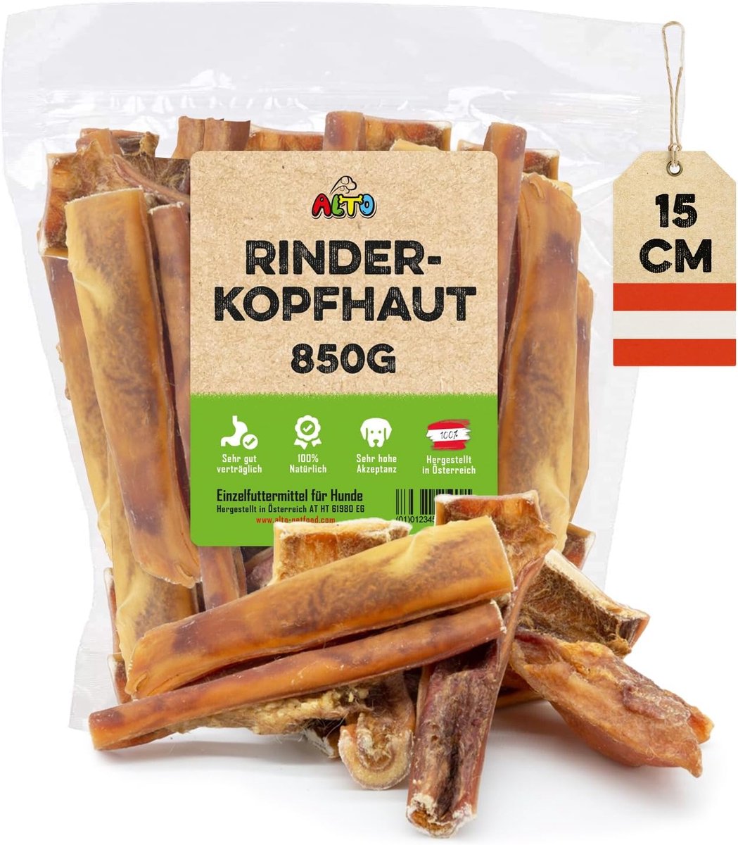 SnelShoppen - Premium Rundvlees Hoofdhuid Gedroogd voor Honden - Natuurlijke Kauwartikelen - Hondensnacks voor Tandverzorging - Kwaliteit uit Oostenri
