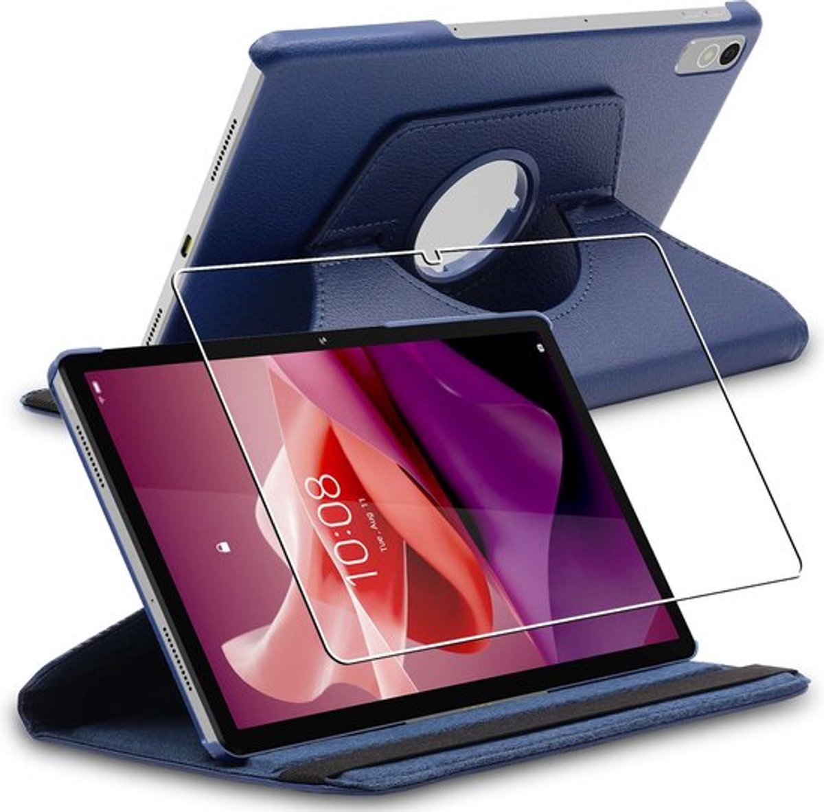 ebestStar - Hoes geschikt voor Lenovo Tab P12 (2023), Roterende Etui, Case, 360° Draaibaar hoesje, Donkerblauw + Gehard Glas