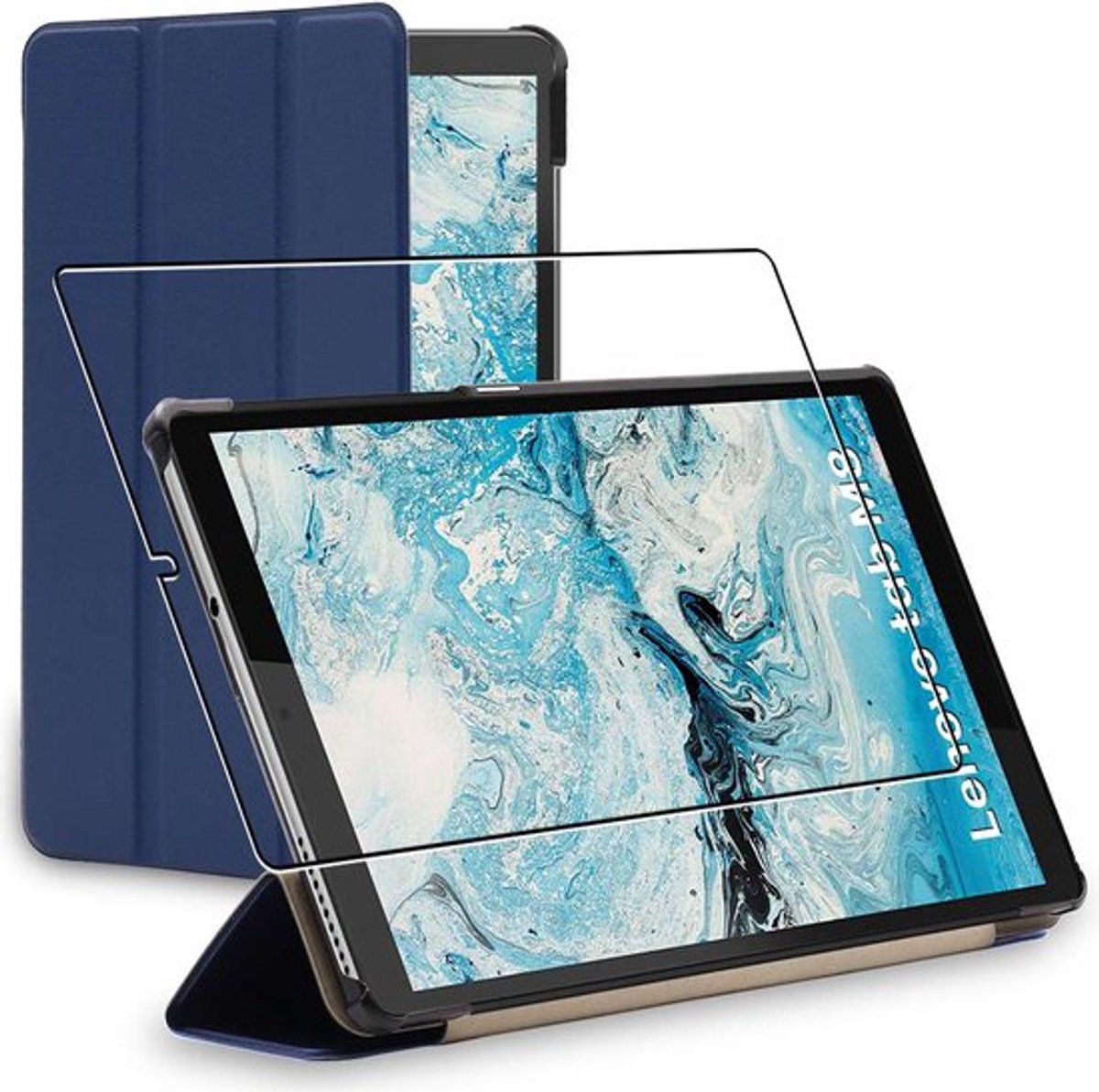 ebestStar - Hoes geschikt voor Lenovo Tab M8 2021 (3rd gen), M8 HD 2019, Slanke Design PU Lederen Etui, Automatische Slaap/Wake, SmartCase hoesje, Donkerblauw + Gehard Glas