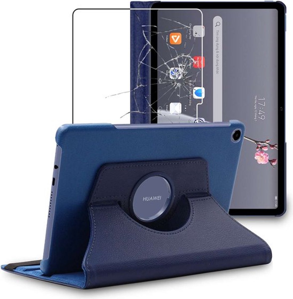 ebestStar - Hoes geschikt voor Huawei MatePad T 10, T 10S, Roterende Etui, Case, 360° Draaibaar hoesje, Donkerblauw + Gehard Glas