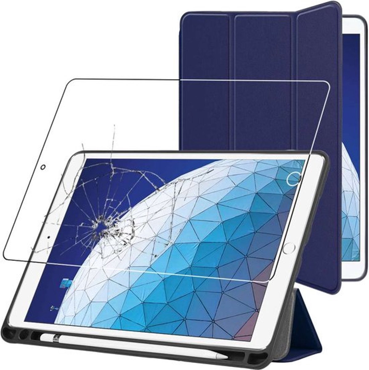 ebestStar - Hoes geschikt voor iPad Air 3 2019 10.5 Apple, Slanke PU Lederen Etui met Pennenhouder, Automatische Slaap/Wake, SmartCase hoesje, Donkerblauw + Gehard Glas