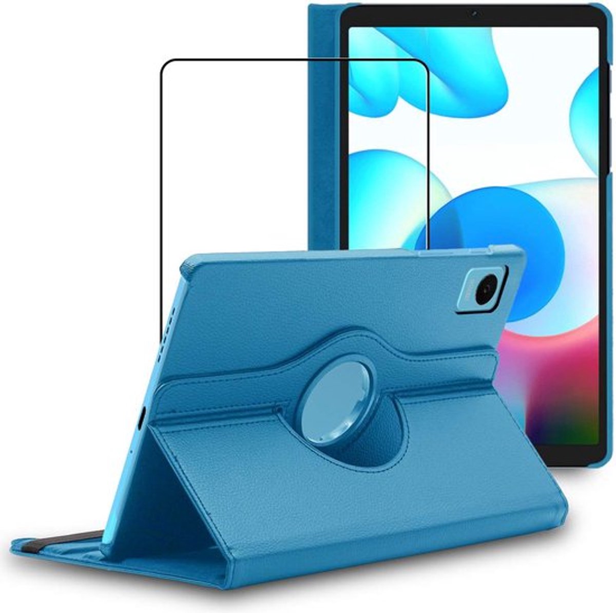 ebestStar - Hoes geschikt voor Realme Pad mini 8.7 (2022), Roterende Etui, Case, 360° Draaibaar hoesje, Blauw + Gehard Glas