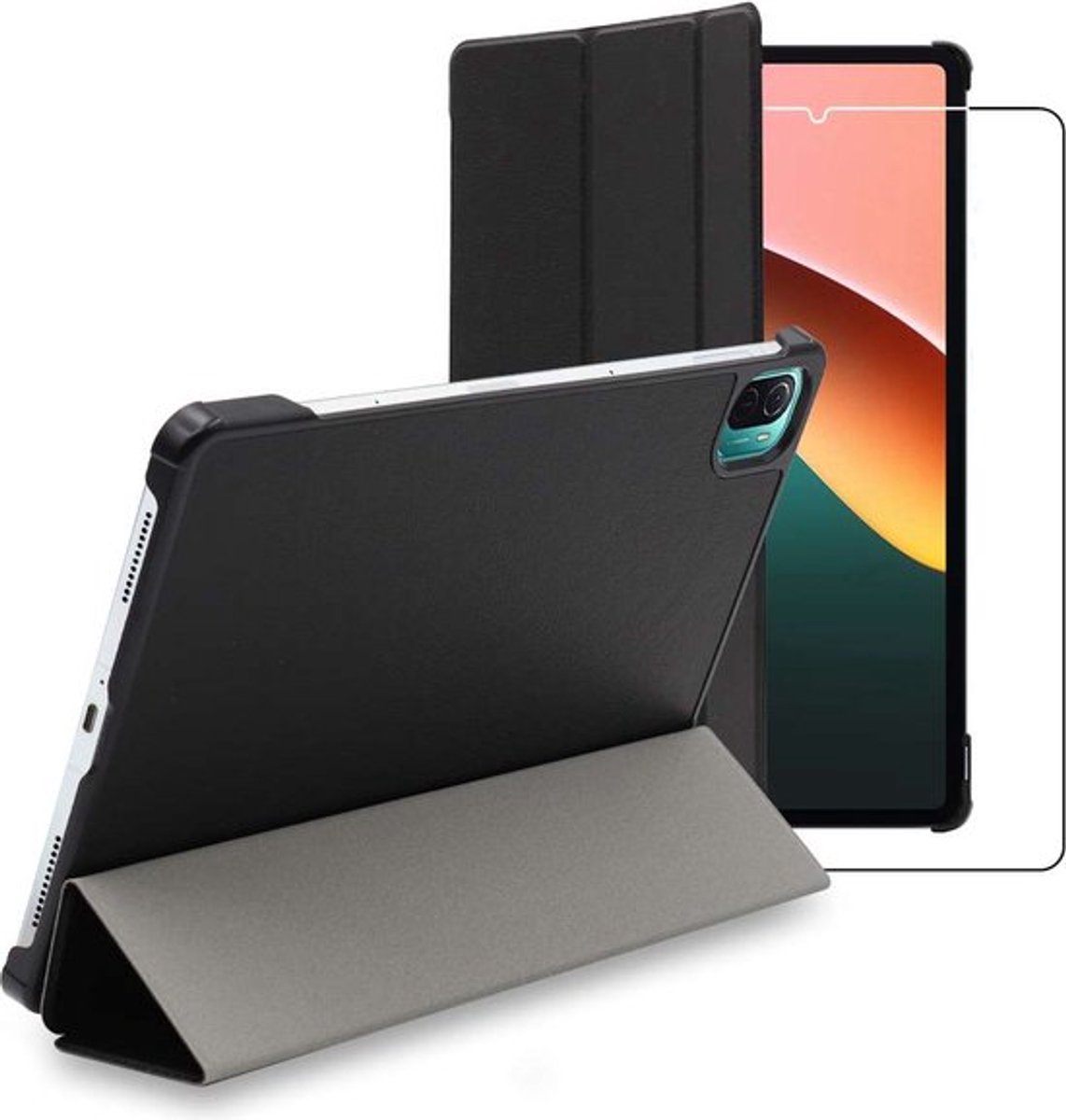 ebestStar - Hoes geschikt voor Xiaomi Pad 5, Pad 5 Pro, 5G (2021), Slanke Design PU Lederen Etui, Automatische Slaap/Wake, SmartCase hoesje, Zwart + Gehard Glas