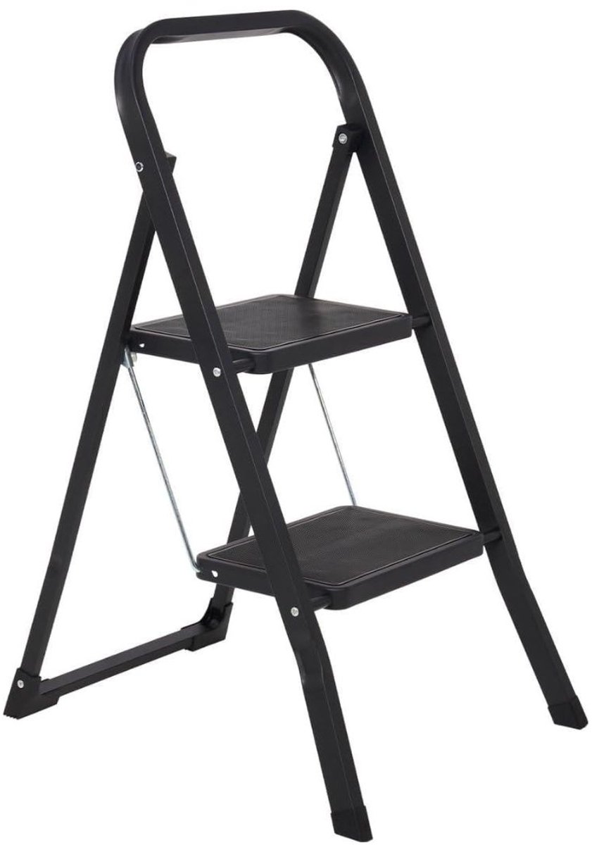 KIRA® Huishoudtrap - Opvouwbare Huishoudtrap - Huishoudtrap 2 Treden - Zwart - ‎48cm x 13cm x 85cm