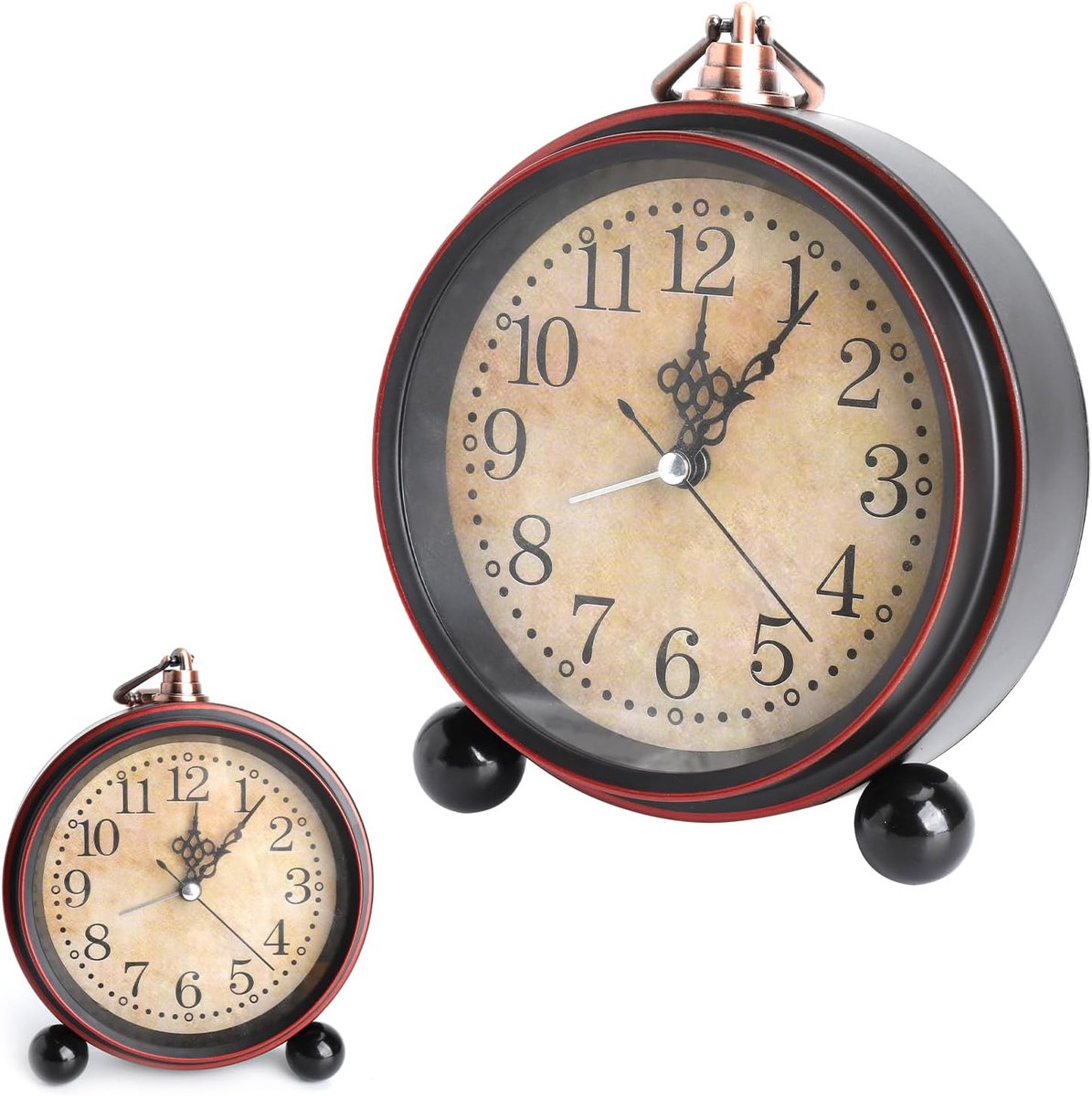 SnelShoppen - Retro Vintage Analoge Alarmklok Zwart 14 cm - Stille Quartz Klok zonder Tikken - Grote Leesbare Wijzerplaat - Batterij Opererend - Decor