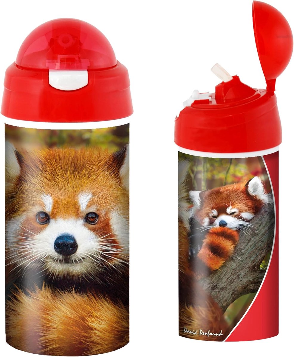 SnelShoppen - 3D Drinkbeker - Baby Rode Panda - 600ml Kindermok met Rietje - Lekvrije Waterfles voor School - Leuk Design voor Kinderen