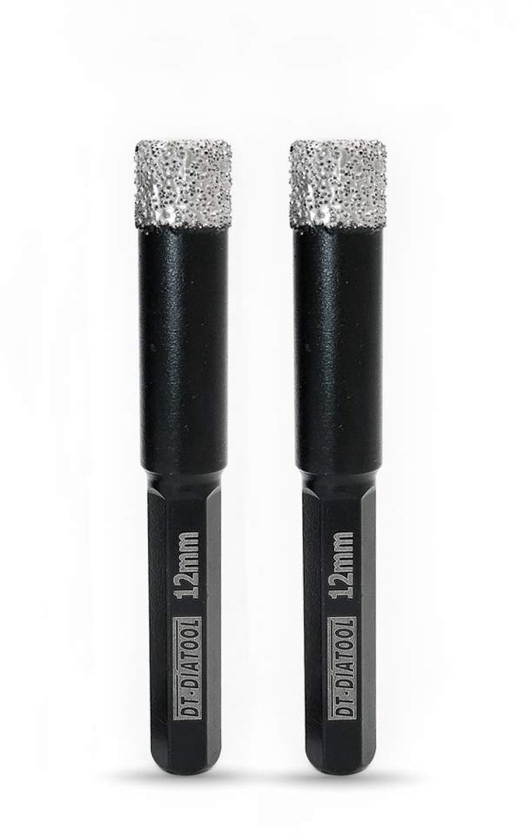 SnelShoppen - 2x DT-DIATOOL 12mm Hex Shank Droog Diamant Boorkernen voor Tegel, Porselein, Keramiek, Marmer, Graniet - Vacuüm Gelast, Max Diepte 30mm