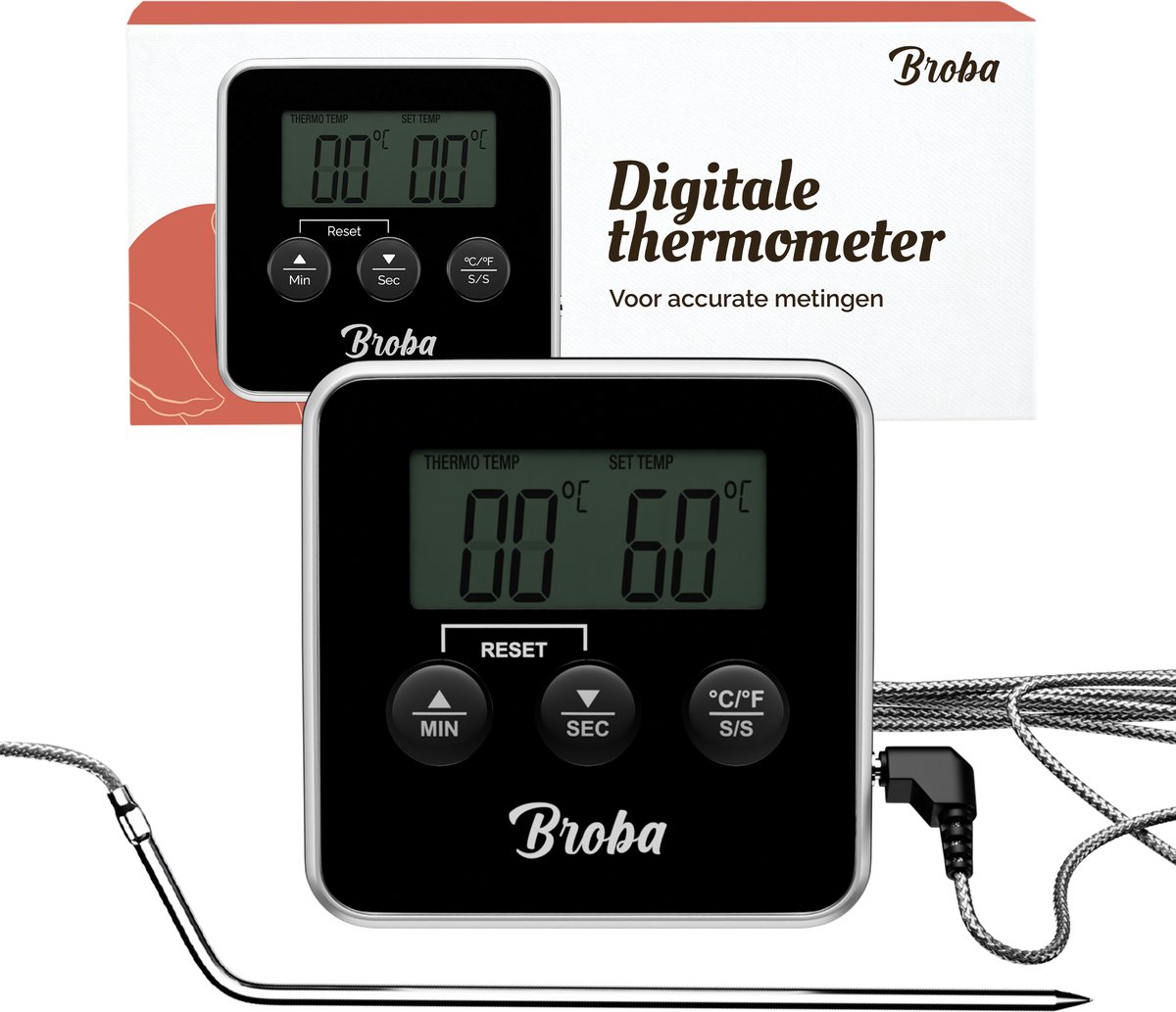 Vleesthermometer BBQ Thermometer - Oventhermometer Keukenthermometer Kookthermometer - Kerntemperatuurmeter Voedselthermometer Kernthermometer - Suikerthermometer Kook Thermometer Vlees Oven Keuken - Temperatuurmeter Digitaal - Barbecue Accessoires