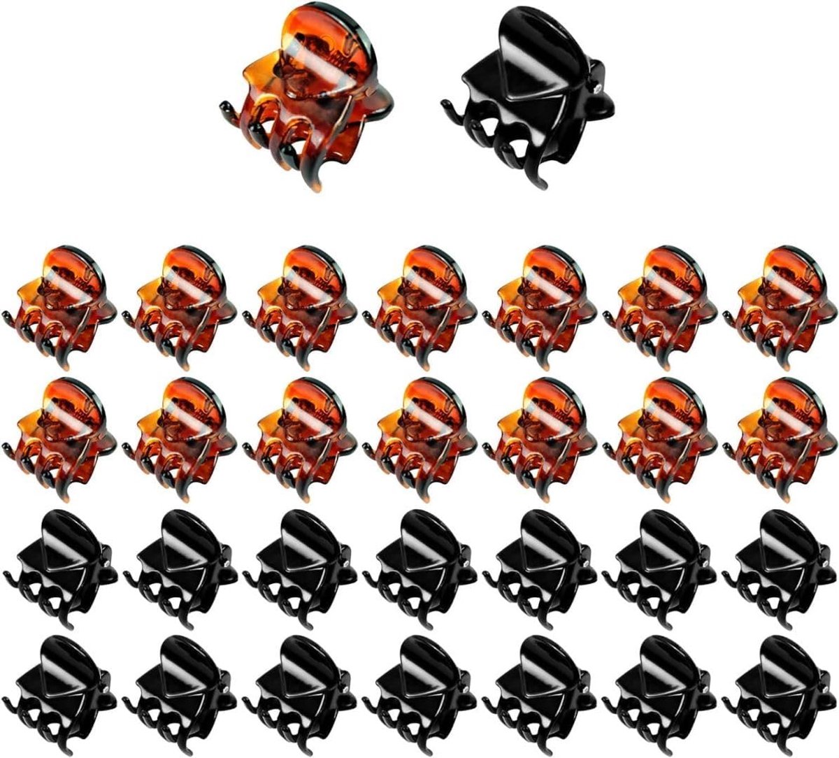 SnelShoppen - 30 Stuks Mini Plastic Haar Clips voor Vrouwen en Meisjes - Duurzame Haaraccessoires in Zwart en Bruin met Opbergtas - Perfect voor Haars