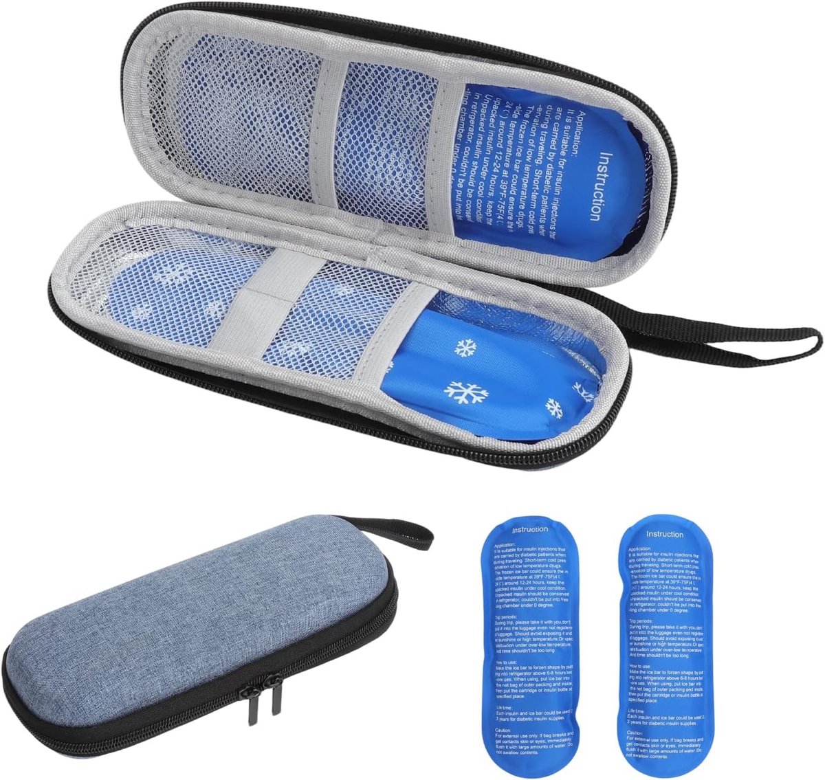 SnelShoppen - Insuline Koeltas met 2 Koelblokken voor Diabetische Medicijnen - Mini Cooler Bag - Blauwe Reisapotheek voor Diabetes - Schokbestendig en
